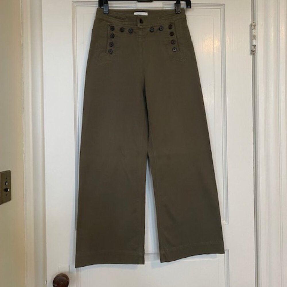 ALC Pierce Wide Legged Cropped Sailor Pant Khaki/Olive Green SZ 0